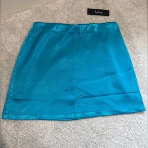 Lulu's Bright Turquoise Satin Mini Skirt, size medium.